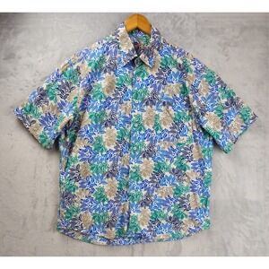 Alan Flusser Mens XL Short Sleeve Button Up Shirt Green Blue Paisley Floral